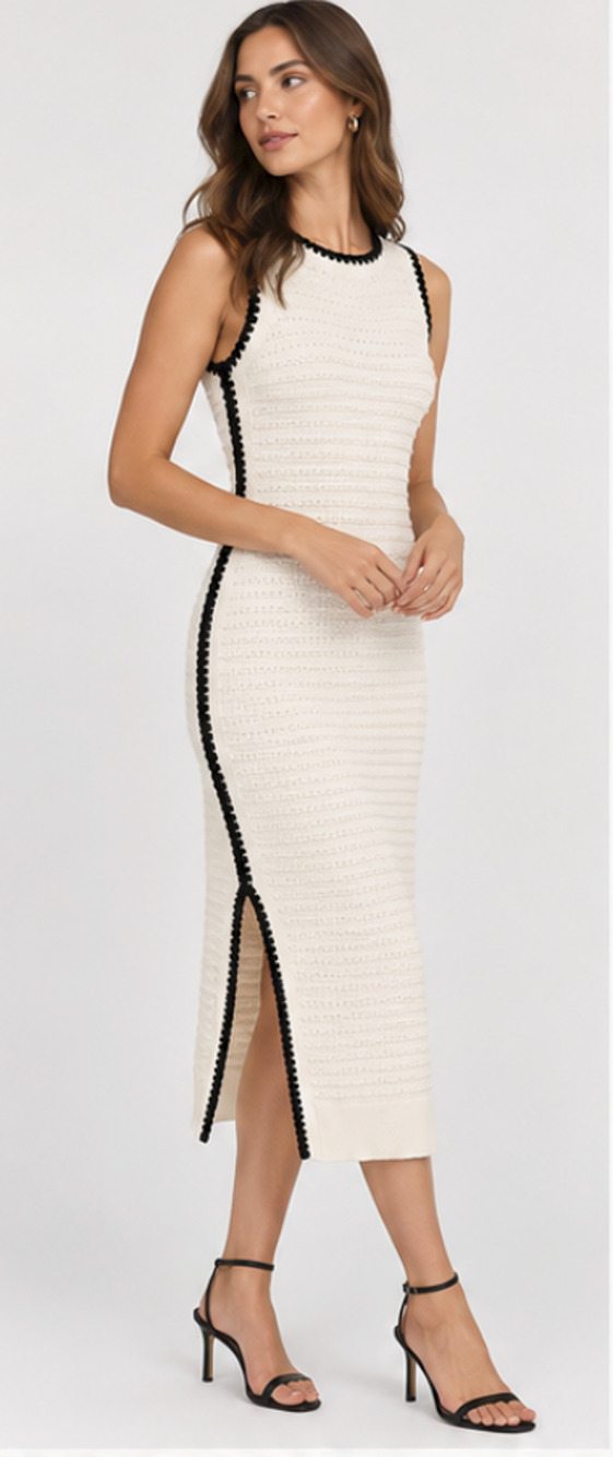 NWT WHITE HOUSE BLACK MARKET WHBM EGGNOG CONTRAST SWEATER MIDI DRESS SZ M